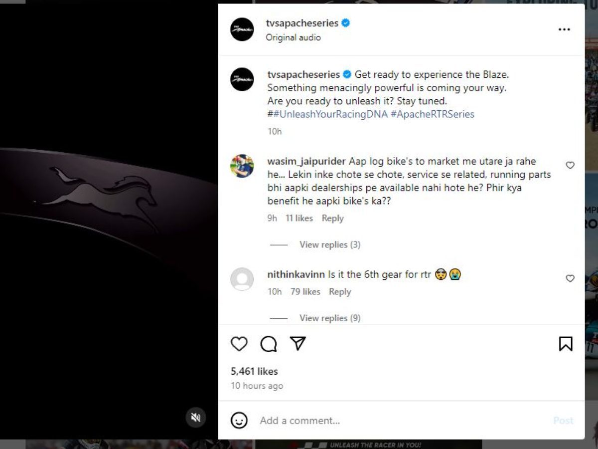 TVS Apache RTR teased