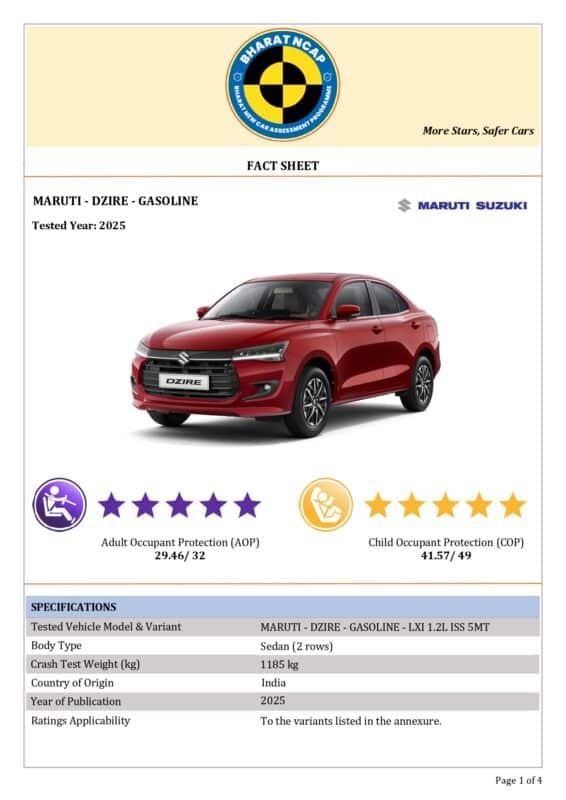 FACT SHEET Dzire page 0001